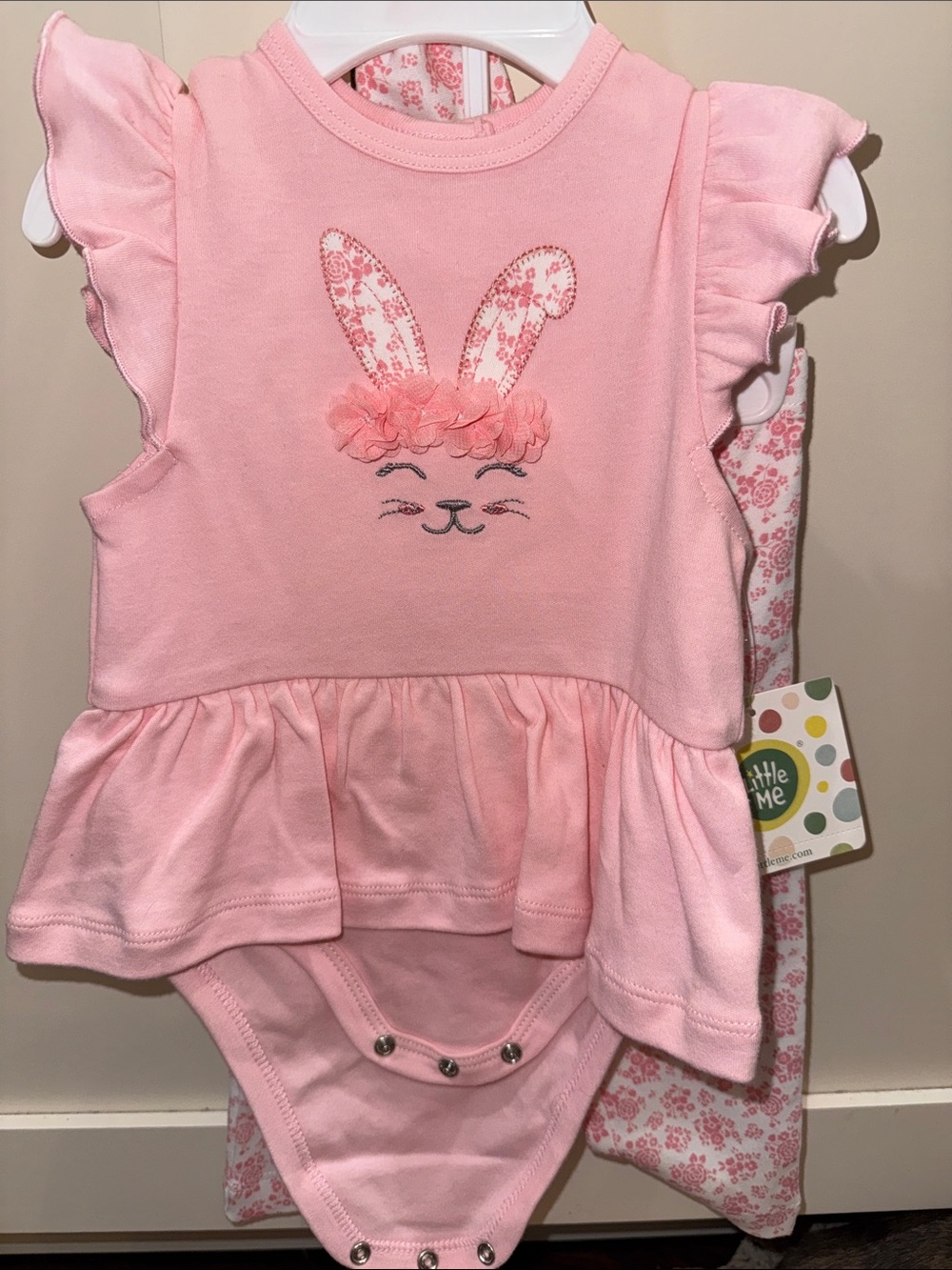🌼LAST CHANCE🌼 Little Me Pink Bunny Ruffle Bodysuit with headband and pants